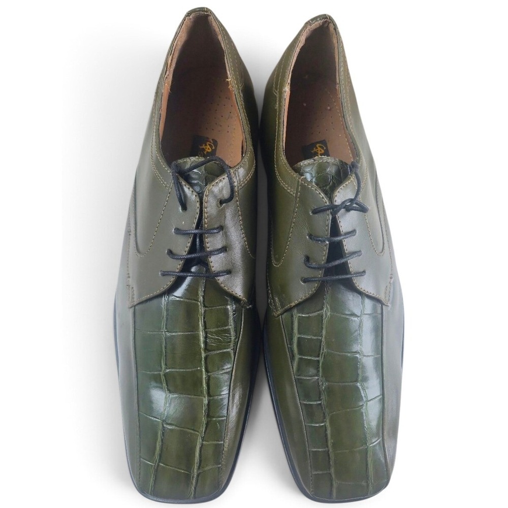 Giorgio Brutini Oxford Mens 13 Green Good Faux Croc Leather Square Toe Derby - Picture 2 of 5